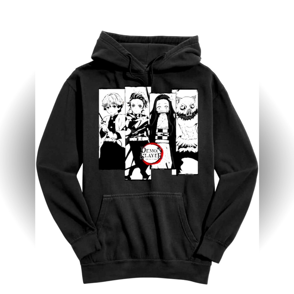 Vtg Official Demon Slayer Black Hoodie Nezuko Inosuke Tanjiro Zenitsu Mens S